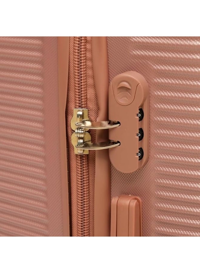 5-Piece Stripe Design Hardshell Luggage Set, Lightweight ABS Travel Trolley Bags with 360° Spinner Wheels & Secure Lock, Rose Gold - Image 2